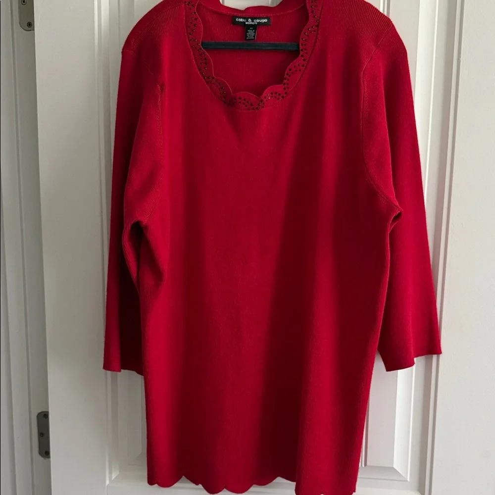Red Scalloped Sweater - Picture 1 of 2